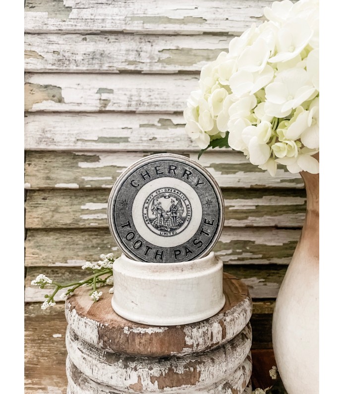 Antique English Cherry Toothpaste lidded Ironstone Pot - Army & Navy Co.